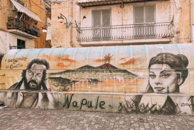 Street Art of Spanish Quarters and Maradona Tour - The Veiled Isis: a mural detail with real art-history DNA